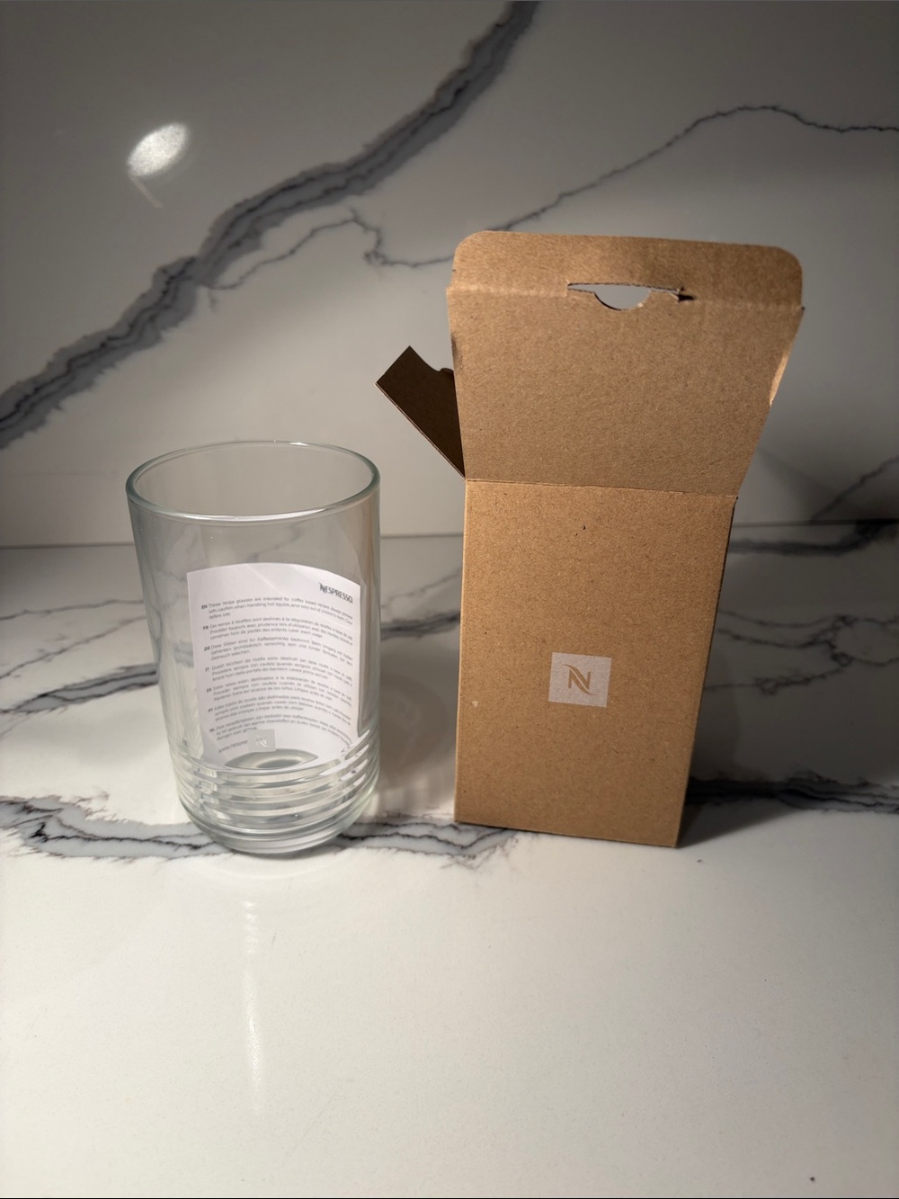 Nespresso Clear Glass Tumbler with Brown Kraft Box
